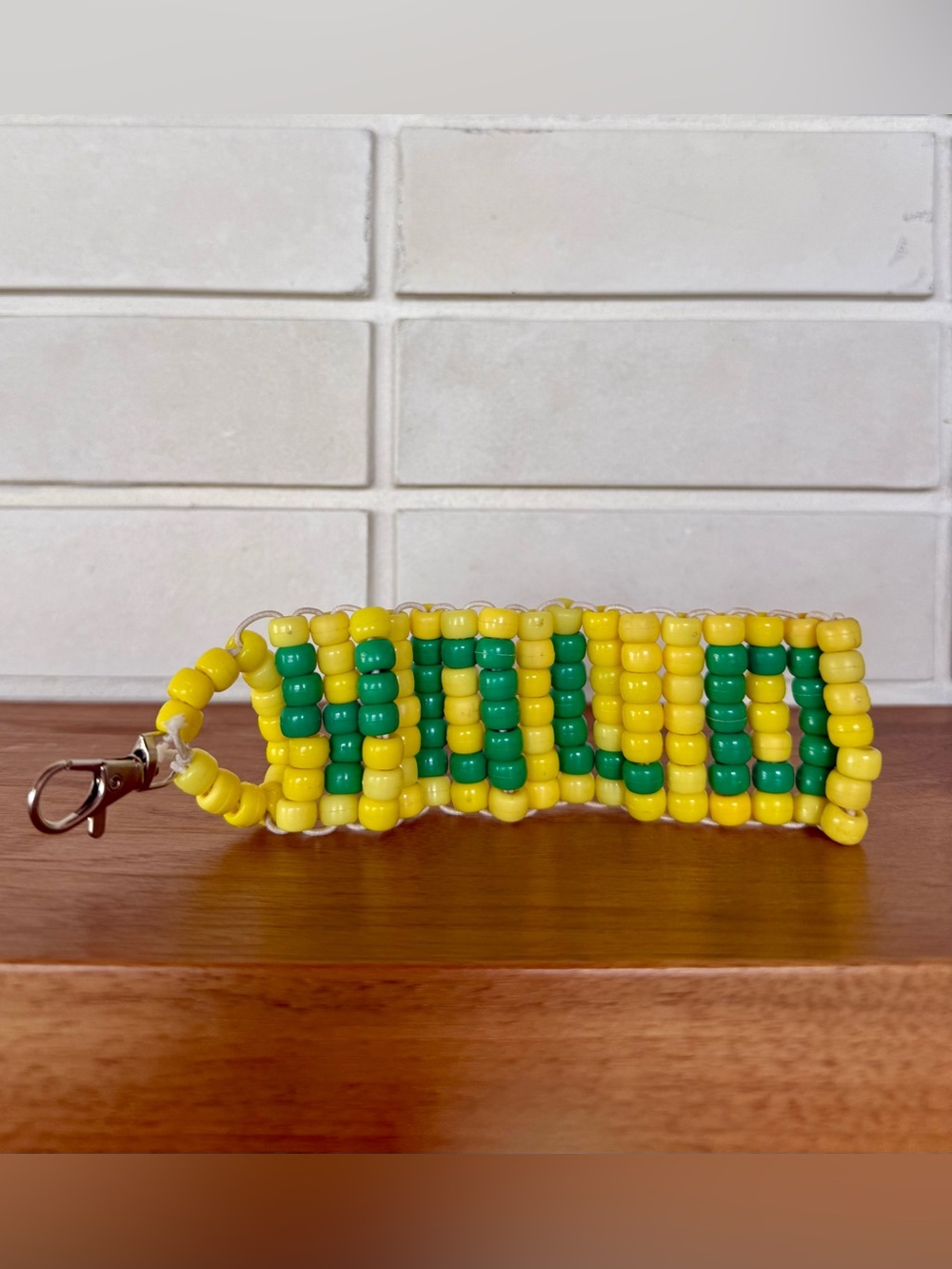 YOLO Handmade Beaded Keychain * Yellow & Green * Lobster Clasp